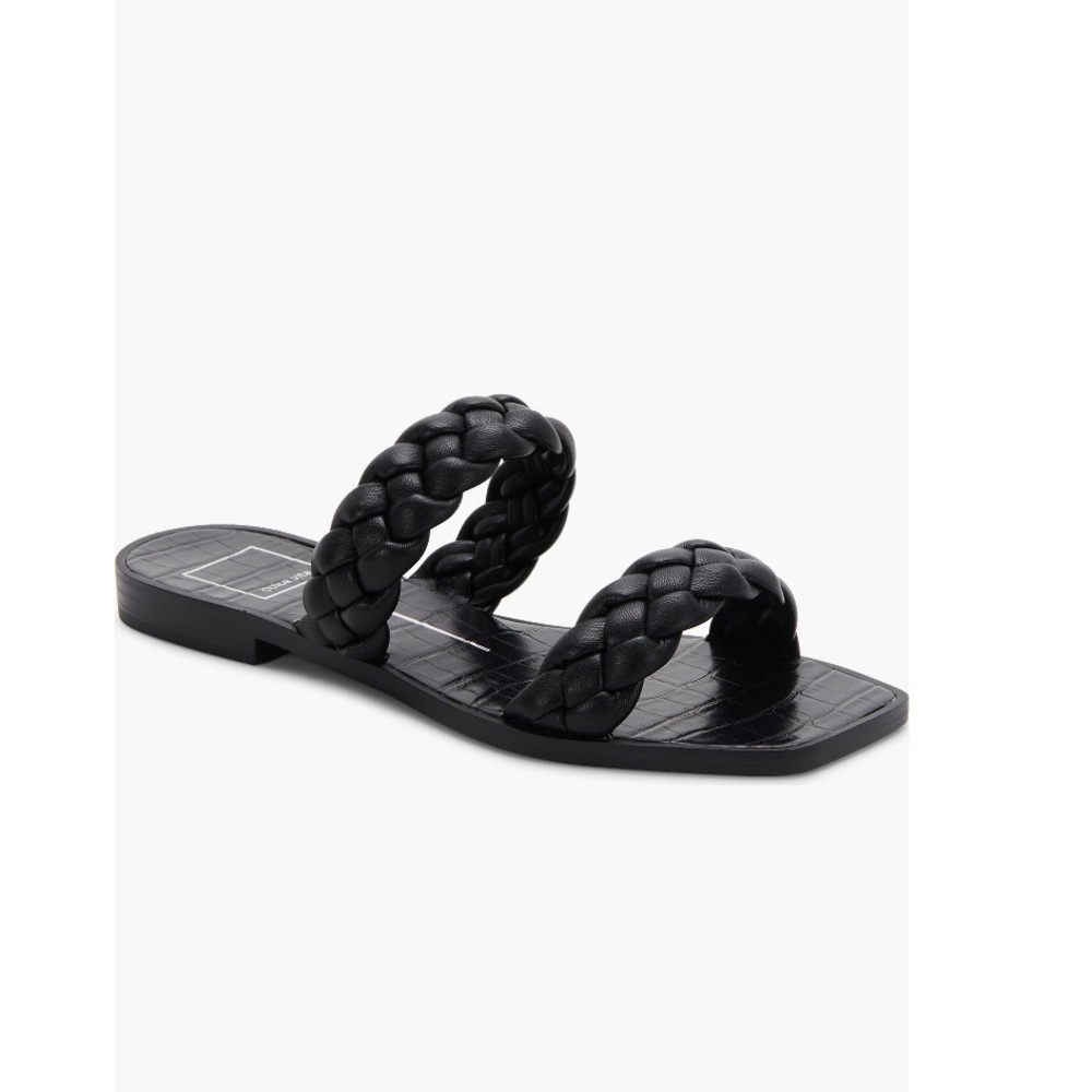 Dolce Vita Indy Slide Sandals Puffed Up Braided Straps Black Women’s Size 5.5